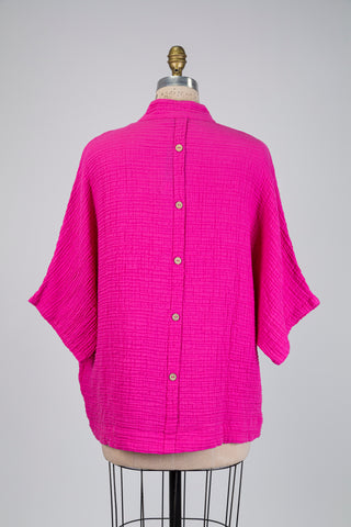 Tunique en coton gaufré rose vif (S+)