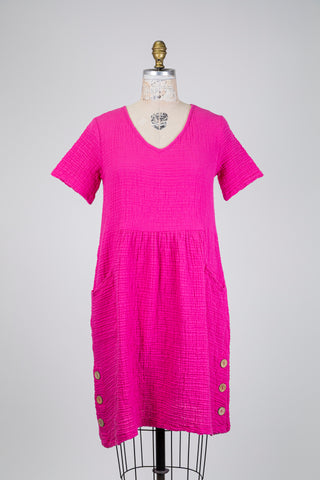 Robe en coton gaufré rose vif (S)