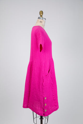Robe en coton gaufré rose vif (S)