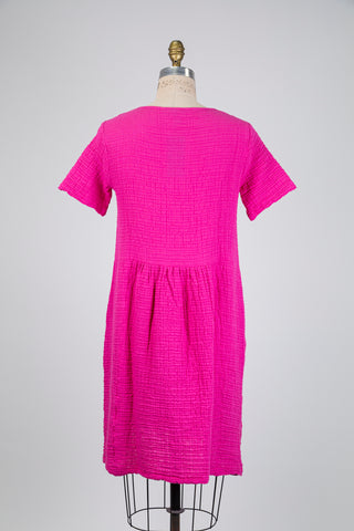 Robe en coton gaufré rose vif (S)