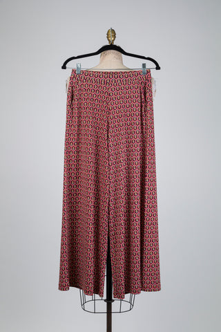 Pantalon fluide framboise à pastilles florales (S)