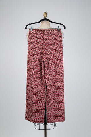 Pantalon fluide framboise à pastilles florales (S)