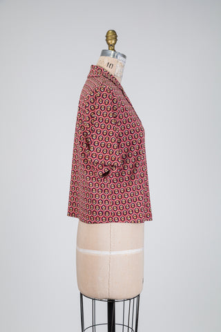 Blouse framboise à pastilles florales (S)