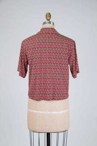 Blouse framboise à pastilles florales (S)