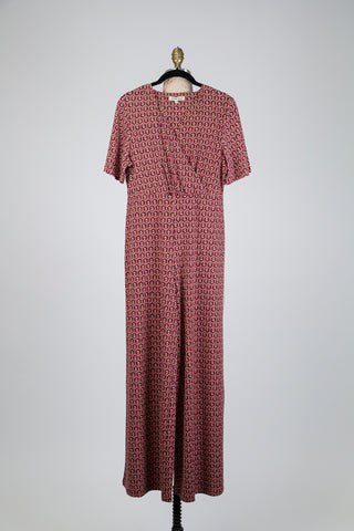 Raspberry floral polka dot jumpsuit (S)