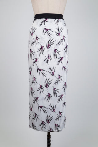Jupe paréo blanche à feuillage et baies fuchsia (S)