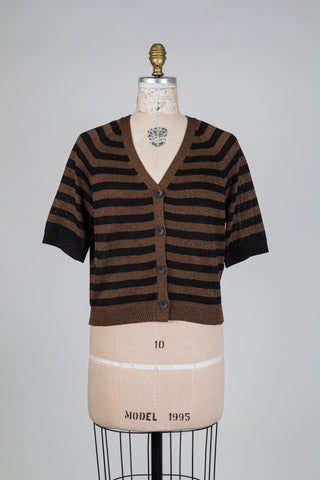 Cardigan à rayures noir et brun métallique (4+6)