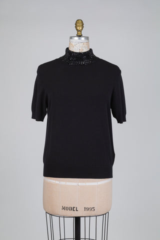 Chandail en tricot noir à col bijou (10)