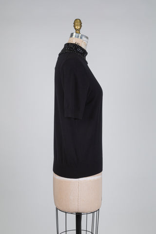 Chandail en tricot noir à col bijou (10)