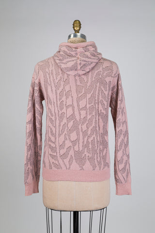 Chandail mérinos rose à motif organique argenté (6)