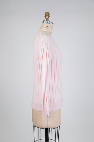 Light pink wide-ribbed cashmere cardigan (S)