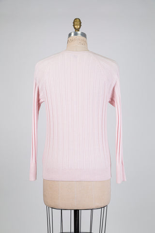 Light pink wide-ribbed cashmere cardigan (S)