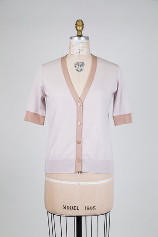 Cardigan rose lilas et brun étincelant (6)