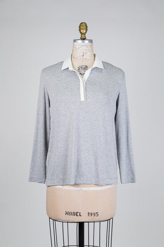 Polo gris manches longues à col bijoux (S)