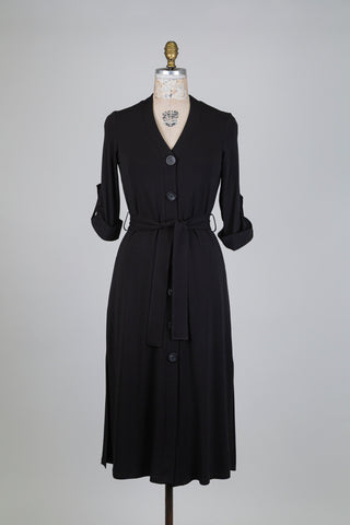 Robe boutonnée noire col en V  (XS+S)