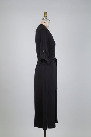 Robe boutonnée noire col en V  (XS+S)
