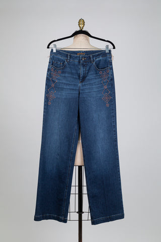 Pantalon denim à studs rose bronze (6)