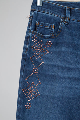 Pantalon denim à studs rose bronze (6)