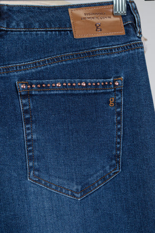 Pantalon denim à studs rose bronze (6)