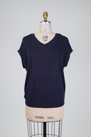 Chandail en tricot marine à double encolure (M)