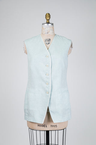 Turquoise linen sleeveless jacket (6)