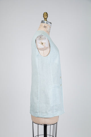 Turquoise linen sleeveless jacket (6)