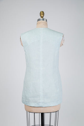 Turquoise linen sleeveless jacket (6)