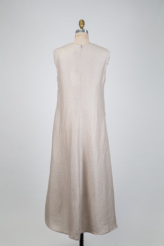 Robe en lin beige à relief végétal (8+12)
