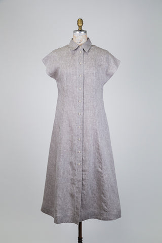Robe chemisier en lin grège chiné (2-4-6-8-12-14-16)