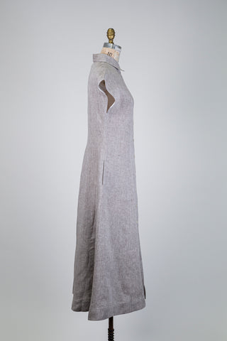 Robe chemisier en lin grège chiné (2-4-6-8-12-14-16)