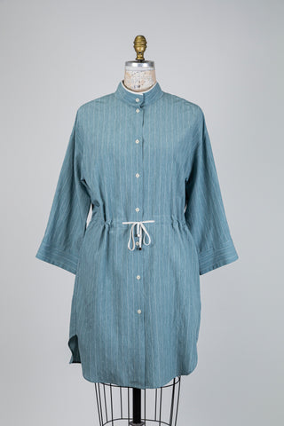 Robe chemisier vert eucalyptus à fine rayures (6)