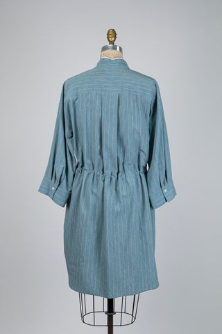 Robe chemisier vert eucalyptus à fine rayures (6)
