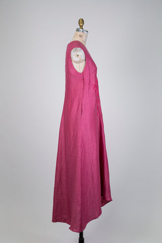 Pink linen dress with raised botanical pattern (6)
