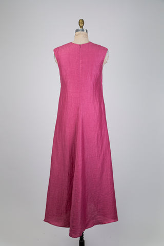 Pink linen dress with raised botanical pattern (6)