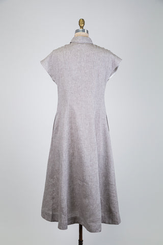 Robe chemisier en lin grège chiné (2-4-6-8-12-14-16)
