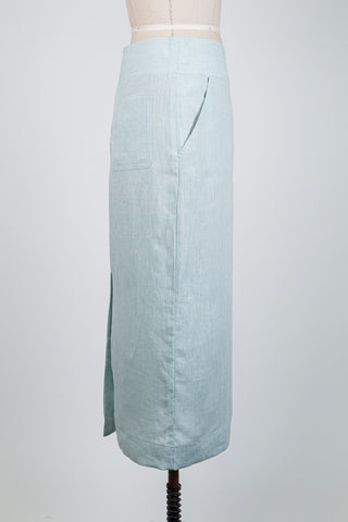 Light green linen straight skirt (6)