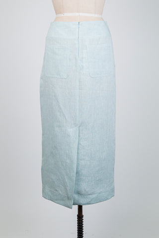 Light green linen straight skirt (6)