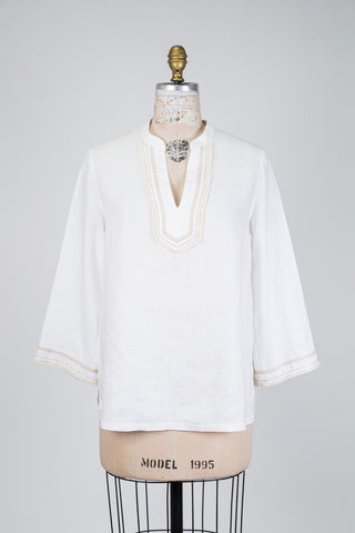 Blouse en lin blanc à finitions frangées (6)
