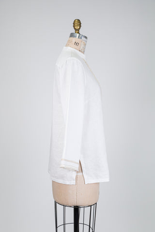 Blouse en lin blanc à finitions frangées (6)