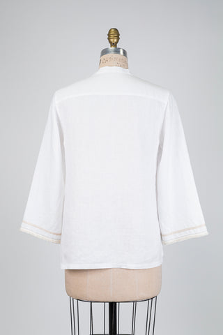 Blouse en lin blanc à finitions frangées (6)