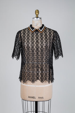 Haut polo en dentelle guipure noire (6)