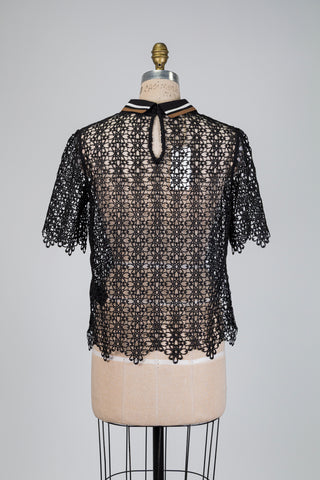 Haut polo en dentelle guipure noire (6)