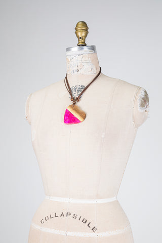 Collier coeur duo bois et nacre rose vif (TU)