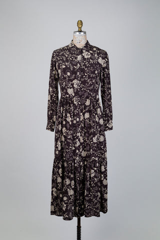 Robe chemisier florale brun et crème (6)