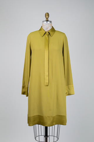 Chartreuse shirt dress with satin accents (6)