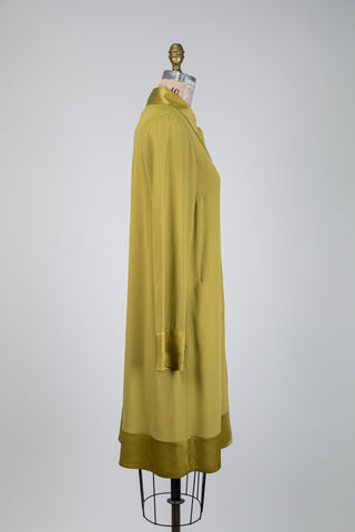 Chartreuse shirt dress with satin accents (6)