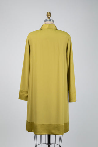 Chartreuse shirt dress with satin accents (6)