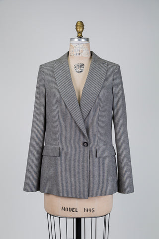 Grey heathered cotton blazer with beige stripes (6)
