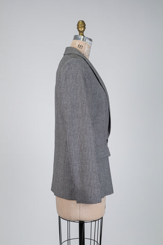 Grey heathered cotton blazer with beige stripes (6)