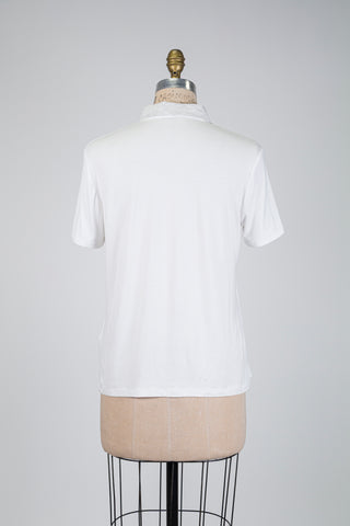 Chandail polo blanc à col chiné gris (S)